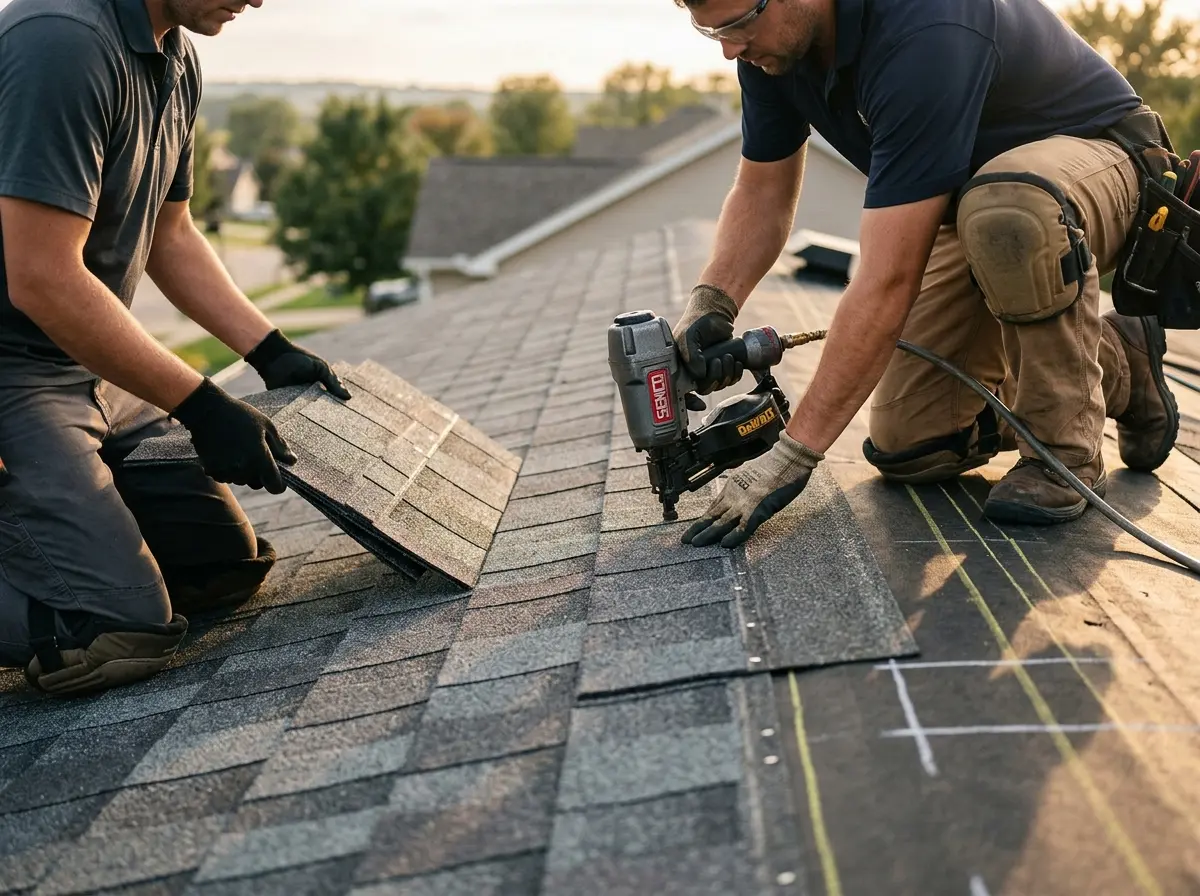 Professional roofer working on a residential roof in Stuart
